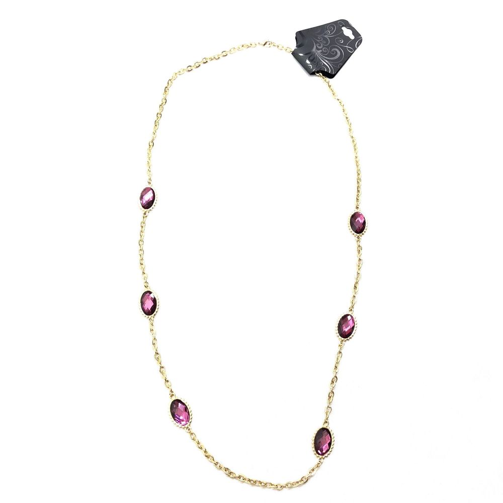 GNW Long Strand Necklace Purple Gold Tone NEW